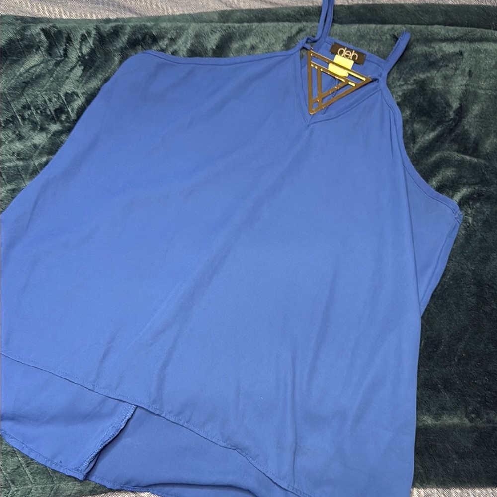 Deb Blue Tank Top with Geometric Detail